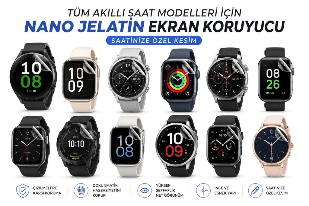Tüm Akıllı Saat Modellerine Uyumlu Nano Jelatin Ekran Koruyucu