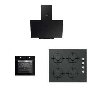 Silverline Siyah Ankastre Set BO6502W02 Fırın CS5335W02 Cam Ocak 3481 Davlumbaz 3'lü Set