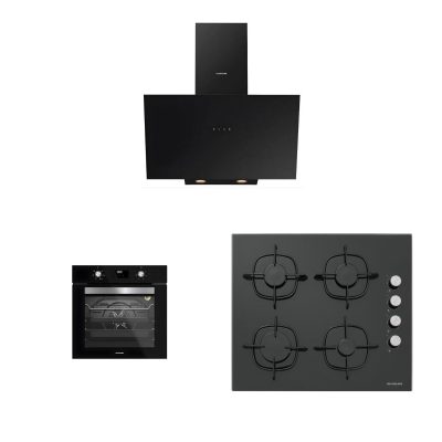 Silverline Siyah Ankastre Set BO6502W02 Fırın CS5335W02 Cam Ocak 3481 Davlumbaz 3’lü Set