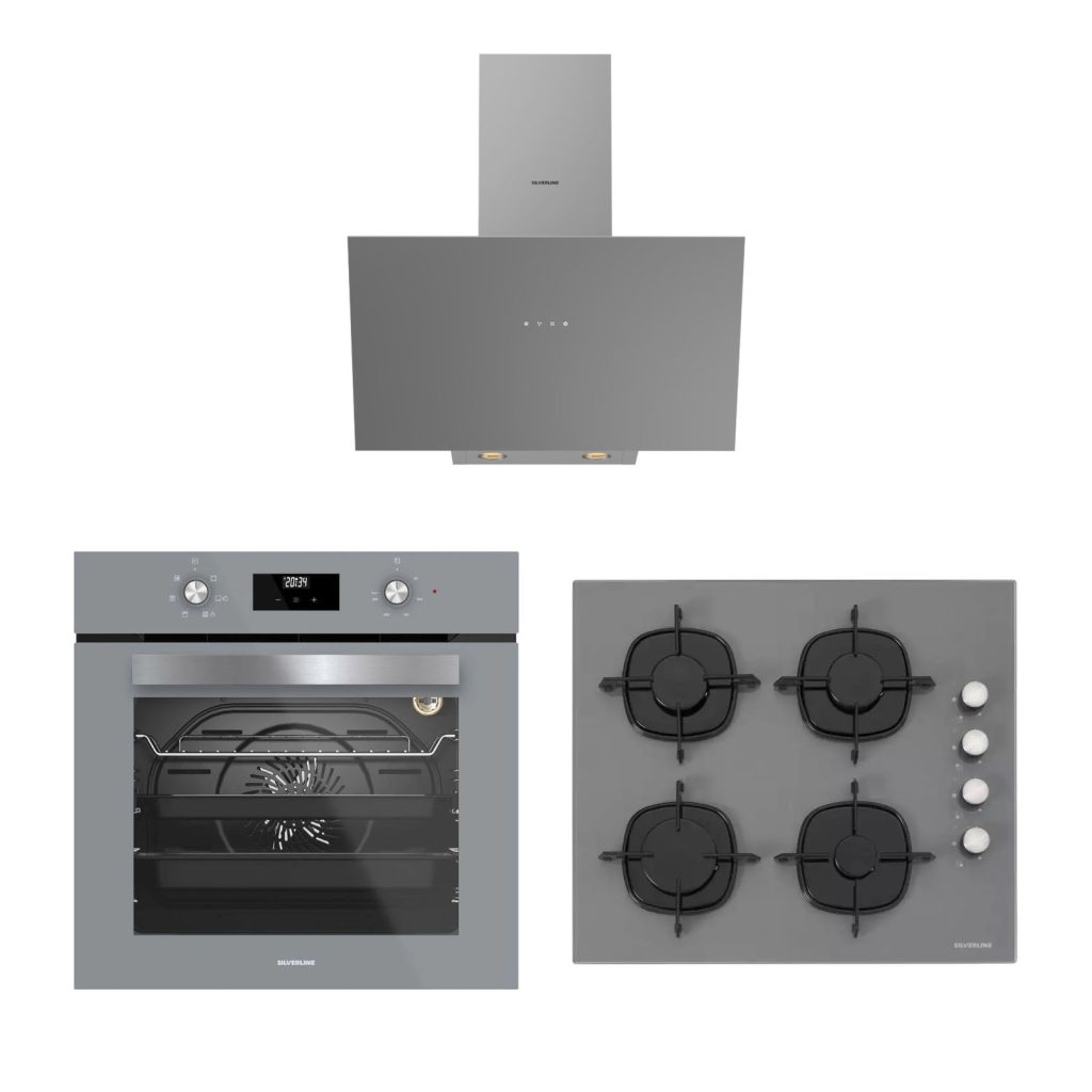 Silverline Gri Ankastre Set BO6502W02 Fırın CS5335W02 Cam Ocak 3481 Davlumbaz 3'lü Set
