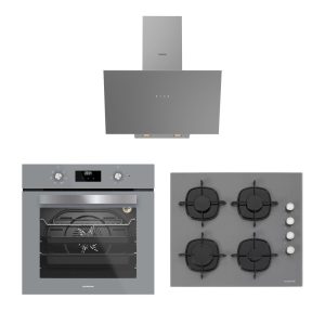 Silverline Gri Ankastre Set BO6502W02 Fırın CS5335W02 Cam Ocak 3481 Davlumbaz 3'lü Set